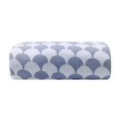 Couverture plaid DROPALL 100% coton bleu marine et blanc 130x170 cm -><noscript><img width=
