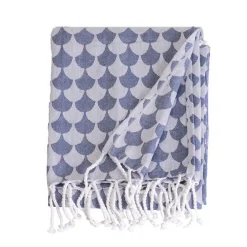 Couverture plaid DROPALL 100% coton bleu marine et blanc 130x170 cm -><noscript><img width=