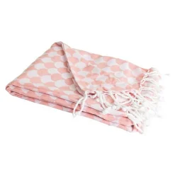 Couverture plaid DROPALL en coton 100% - Rose saumon et blanc avec franges ->Sacasa Sale