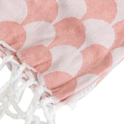 Couverture plaid DROPALL en coton 100% - Rose saumon et blanc avec franges -><noscript><img width=