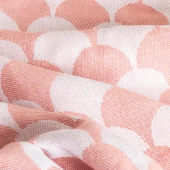 Couverture plaid DROPALL en coton 100% - Rose saumon et blanc avec franges -><noscript><img width=