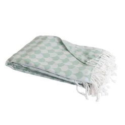 Couverture plaid en coton 100% vert à franges - DROPALL ->Sacasa Outlet