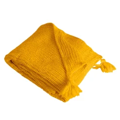 Couverture plaid jaune en coton 100% avec franges - 130x170 cm ->Sacasa Outlet