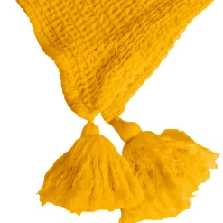 Couverture plaid jaune en coton 100% avec franges - 130x170 cm -><noscript><img width=