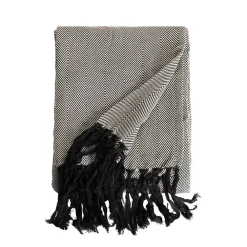 Sacasa Couverture plaid ZIGORA en coton 100 % - Noir avec franges 180x220 cm -* Boutis, Couvre-Lit, Édredon