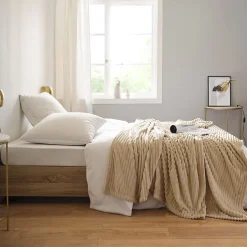 Couverture polaire - - Effet côtelé 3D (240x220 cm - Sable)> Sale