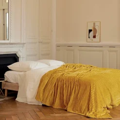 Toison d'Or Couverture polaire - - Effet côtelé 3D (180x240 cm - Jaune)* Couverture