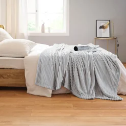 Couverture polaire - - Effet côtelé 3D (180x240 cm - Gris Perle)><noscript><img width=