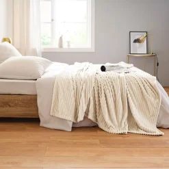 Couverture polaire - - Effet côtelé 3D (240x260 cm - Ivoire)> Online