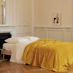 Couverture polaire - - Effet côtelé 3D (240x260 cm - Jaune)>Toison d'Or Online