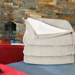 Couverture polaire luxe 180x220 cm 100% polyester 430g/m2 NARVIK Galet/Naturel><noscript><img width=