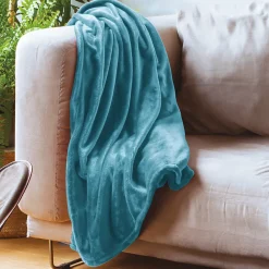 Couverture polaire microvelours 240x260 cm VELVET Bleu Lac>Linnea New