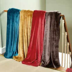 Couverture polaire microvelours 240x260 cm VELVET Bleu Lac><noscript><img width=
