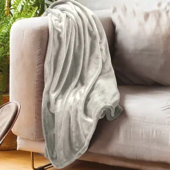 Couverture polaire microvelours 180x220 cm VELVET Gris Galet>Linnea Sale