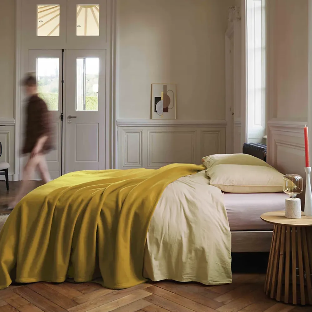 Linnea Couverture polaire 220x240 cm 100% Polyester 350g/m2 TEDDY Jaune Miel* Couverture