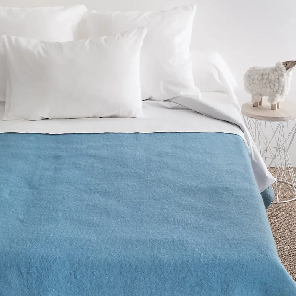 Linnea Couverture pure laine vierge Woolmark 500g/m² VOLTA 220x240 cm Bleu Azur* Couverture