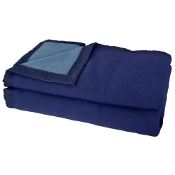 Couverture pure laine vierge Woolmark 500g/m² VOLTA 240x260 cm Bleu Marine/Myosotis>Linnea Discount