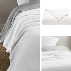 Couverture été 240x260 cm coton recyclé 365g/m2 RIVIERA blanc><noscript><img width=