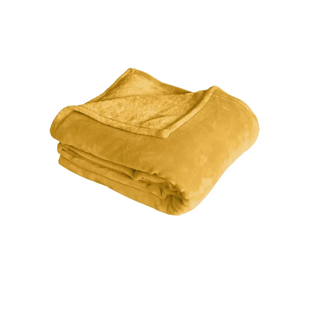 Home Maison Couverture unie en molleton (180x220 cm - Jaune moutarde)* Couverture