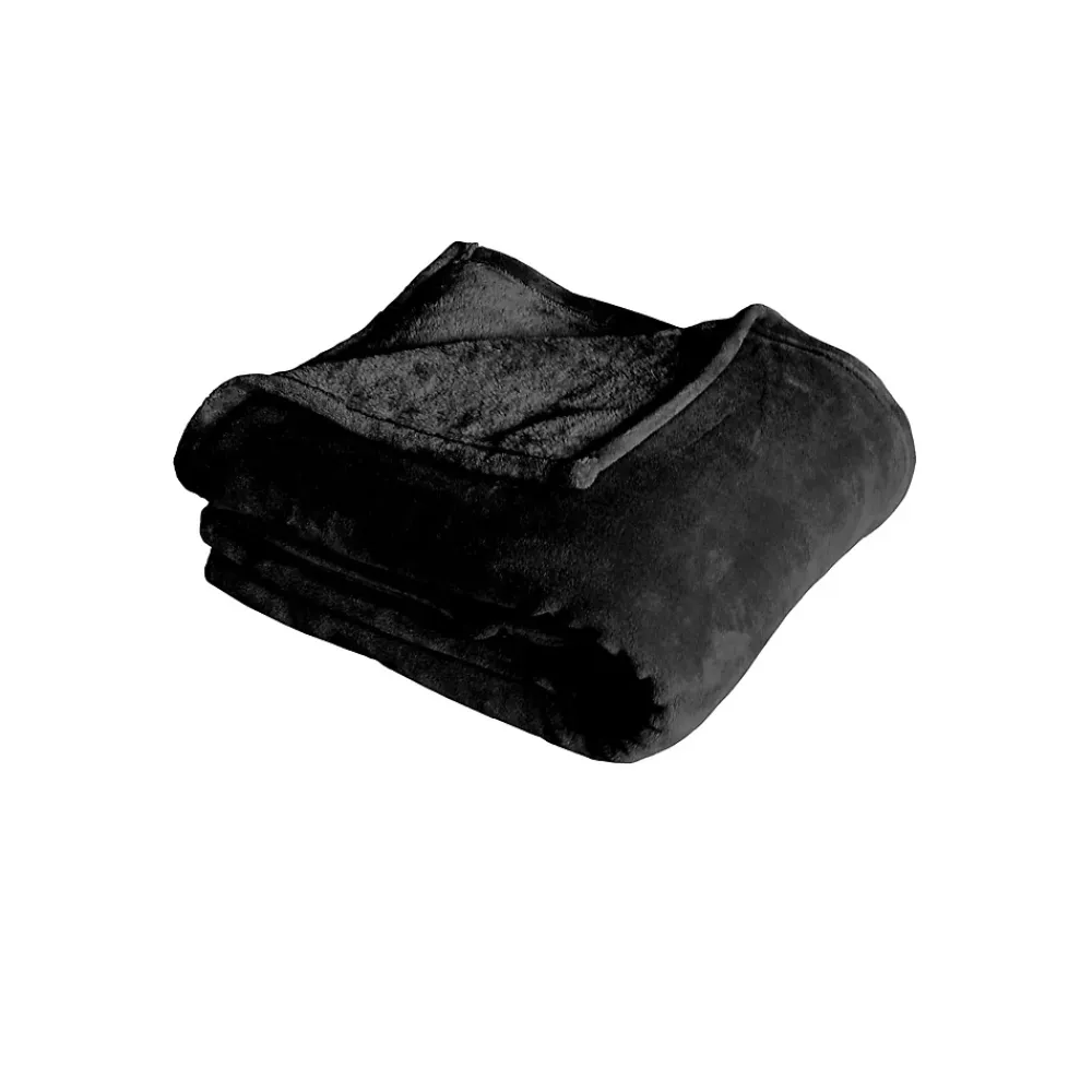 Home Maison Couverture unie en molleton (180x220 cm - Noir)* Couverture