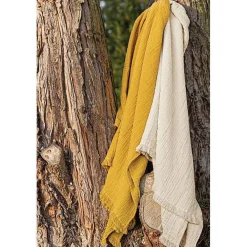 Toison d'Or Couvre lit à franges "Brehat" Gaze de Coton stonewashed - Brehat Miel - 180 x 250 cm* Boutis, Couvre-Lit, Édredon