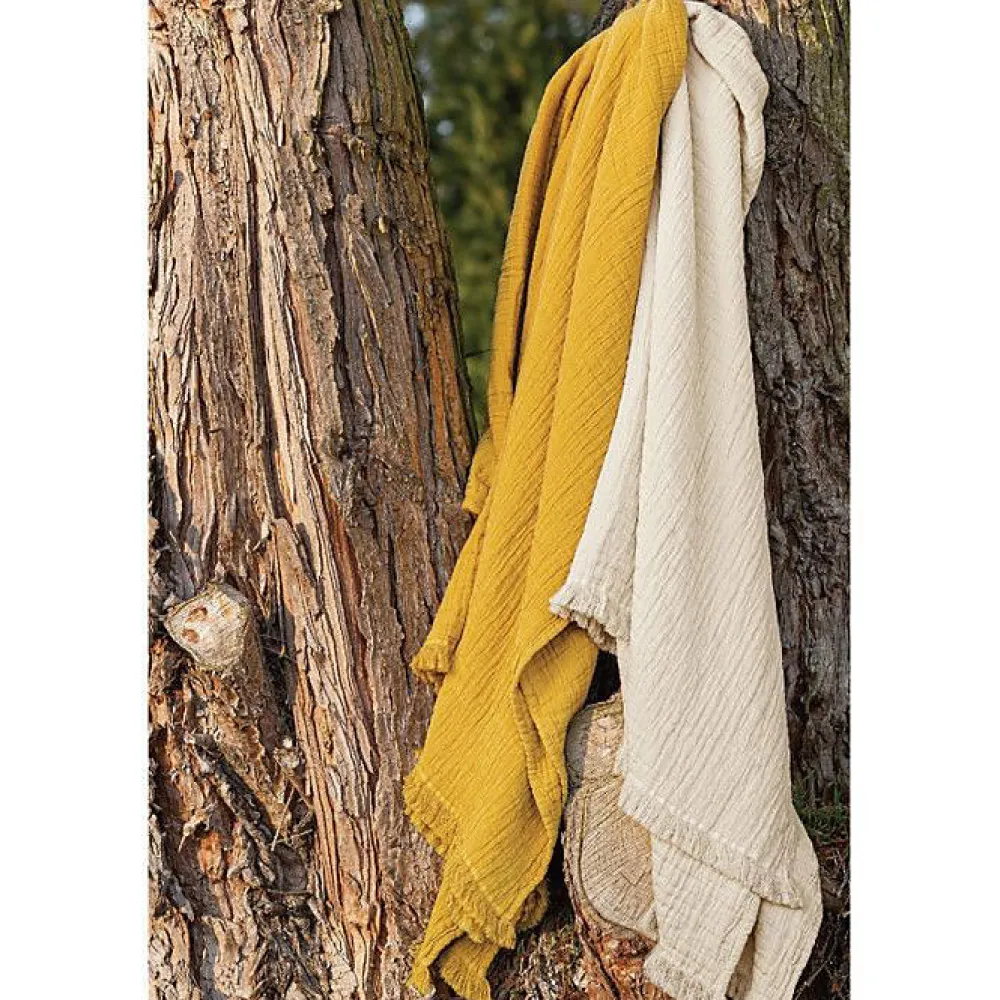Toison d'Or Couvre lit à franges "Brehat" Gaze de Coton stonewashed - Brehat Miel - 180 x 250 cm* Boutis, Couvre-Lit, Édredon