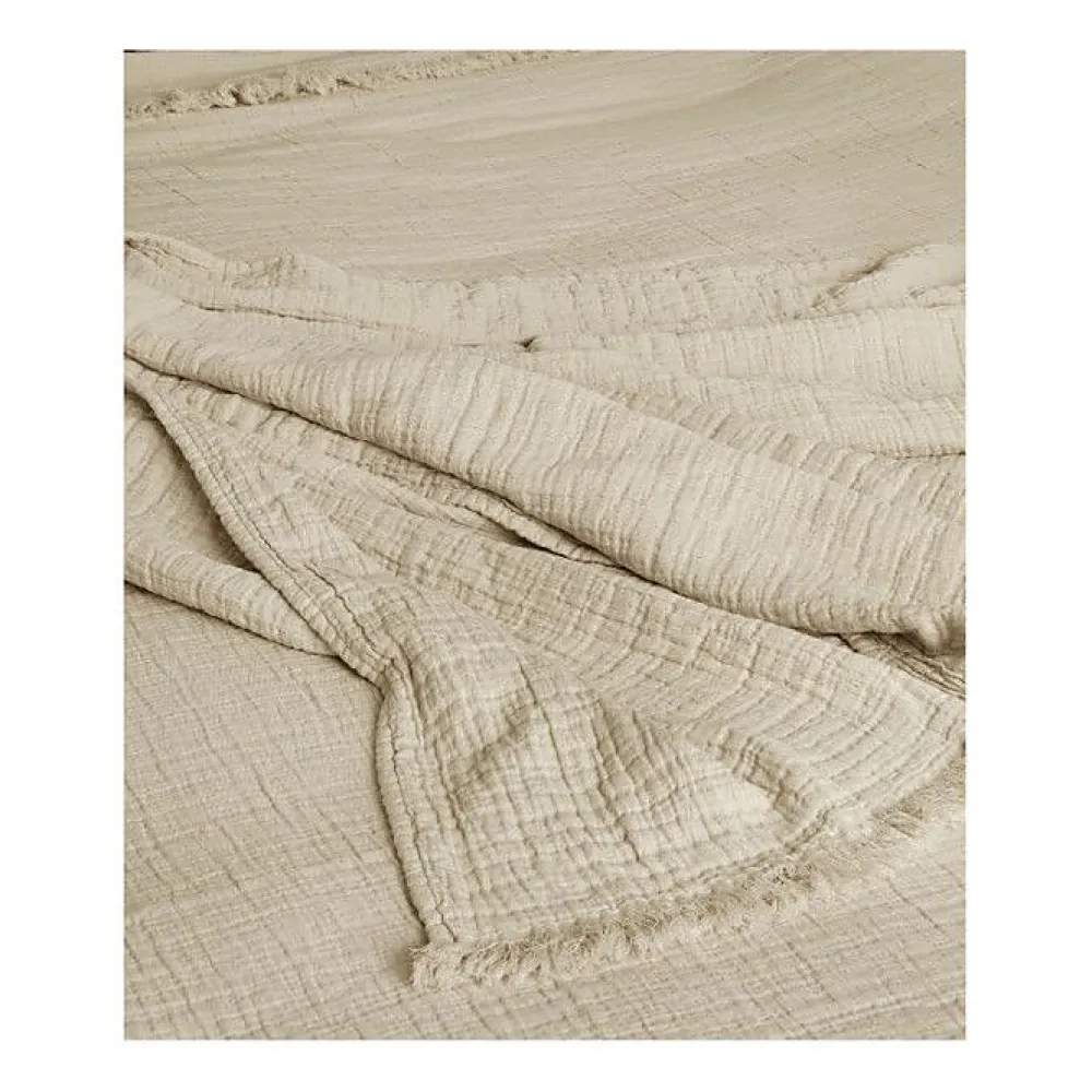 Couvre lit à franges "Brehat" Gaze de Coton stonewashed - Brehat Galet - 270 x 250 cm>Toison d'Or Sale