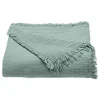 Couvre lit à franges "Brehat" Gaze de Coton stonewashed - Brehat Lichen - 180 x 250 cm>Toison d'Or