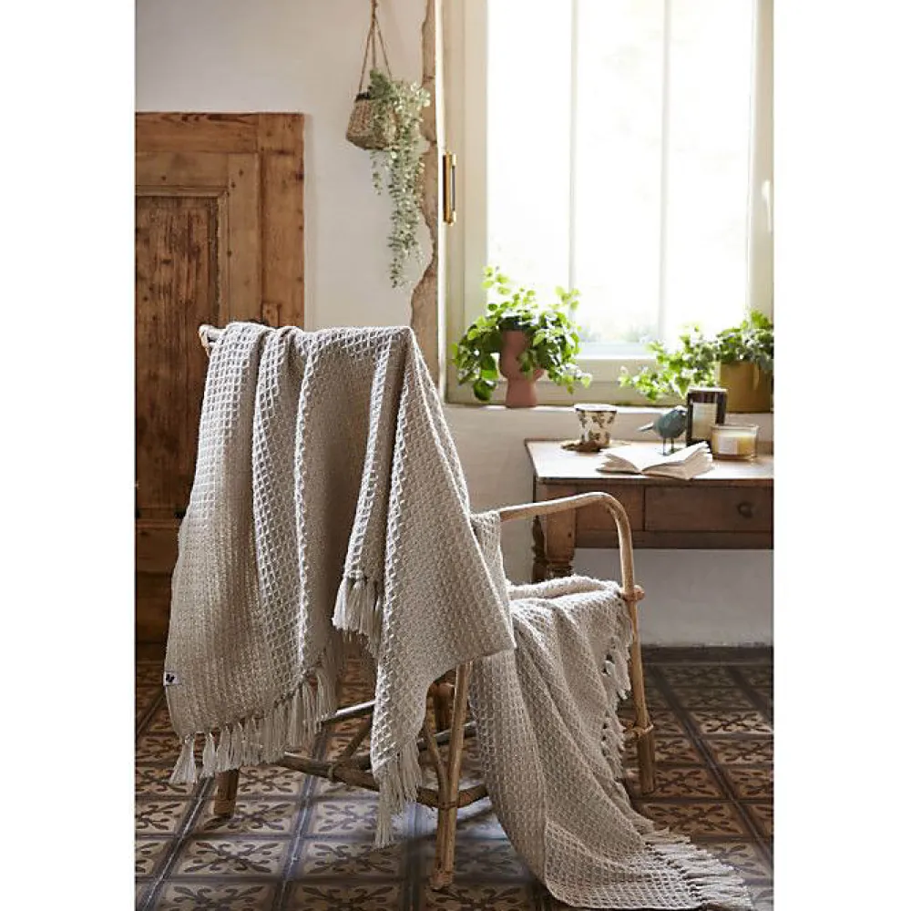 Couvre lit à franges nid d'abeille "Gabin" 240 x 260 cm - Gabin Pampa>L'Effet Papillon Discount