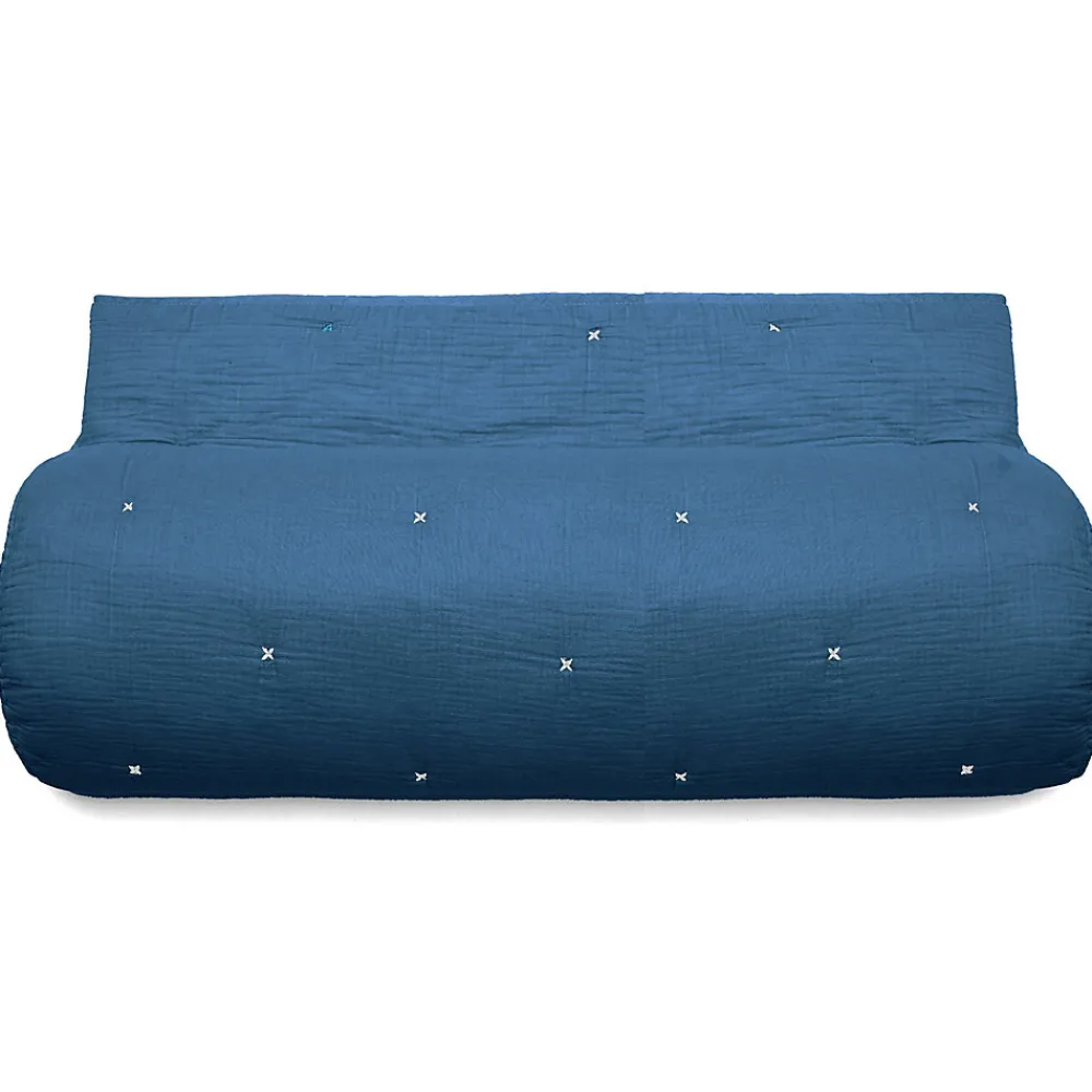 Couvre lit capitonné en mousseline de coton 260x240 cm ANDROS bleu marine>Linnea