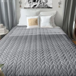 Home Maison Couvre lit en microfibre dessin par ultrason (240x220 cm - Gris clair)* Boutis, Couvre-Lit, Édredon