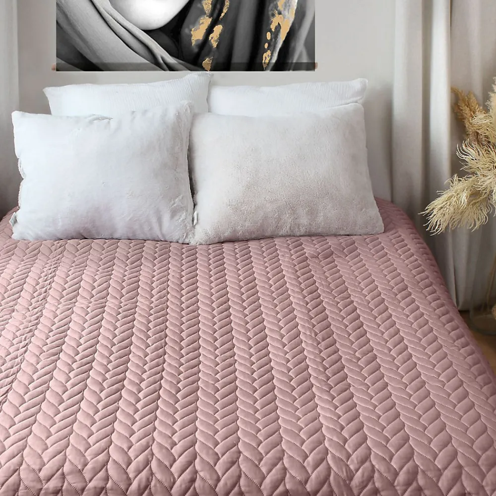 Couvre lit en microfibre dessin par ultrason (240x220 cm - Rose poudré)>Home Maison Hot