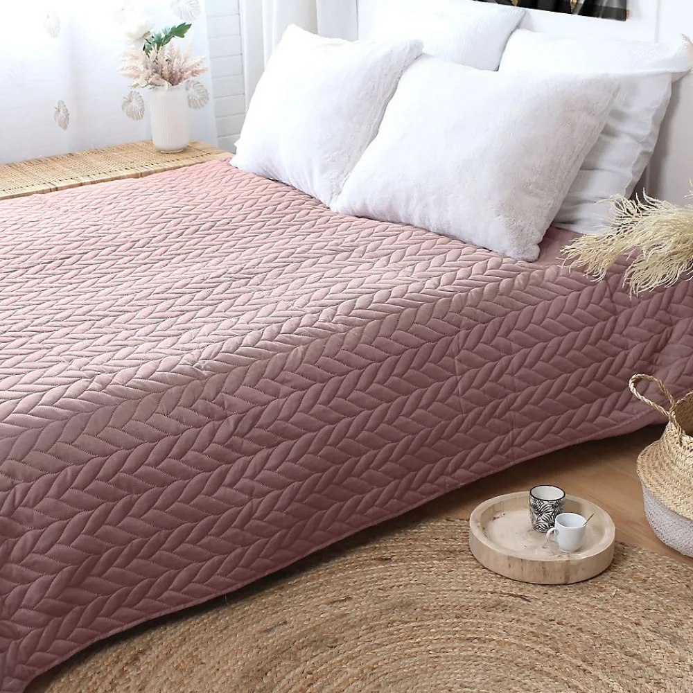 Couvre lit en microfibre dessin par ultrason (240x220 cm - Rose poudré)>Home Maison Hot