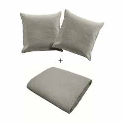 Couvre lit 2p mat.+2 hc 60x60 220 x 240 cm microfibre unie romane Gris><noscript><img width=