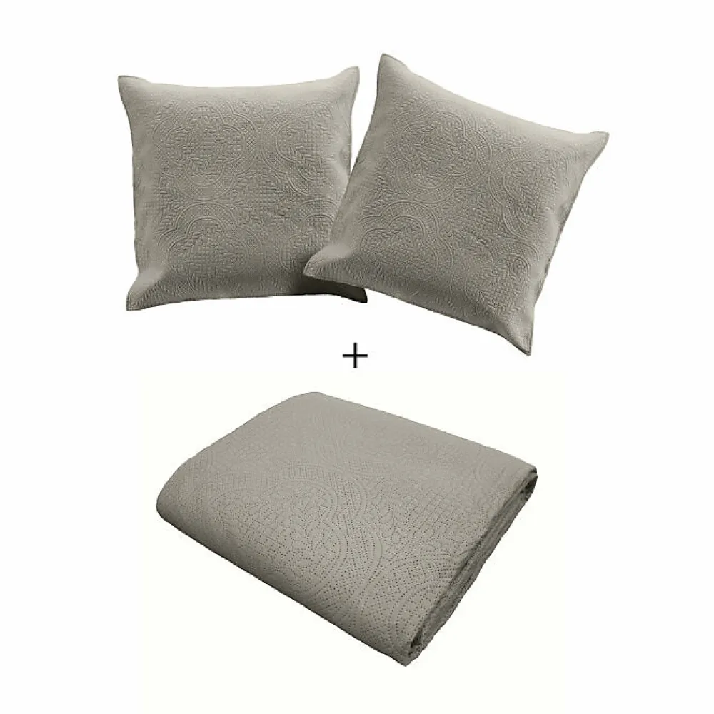 Couvre lit 2p mat.+2 hc 60x60 220 x 240 cm microfibre unie romane Gris>Douceur D'Intérieur