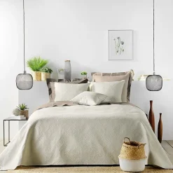 Couvre lit 2p mat.+2 hc 60x60 220 x 240 cm microfibre unie romane Naturel>Douceur D'Intérieur Best