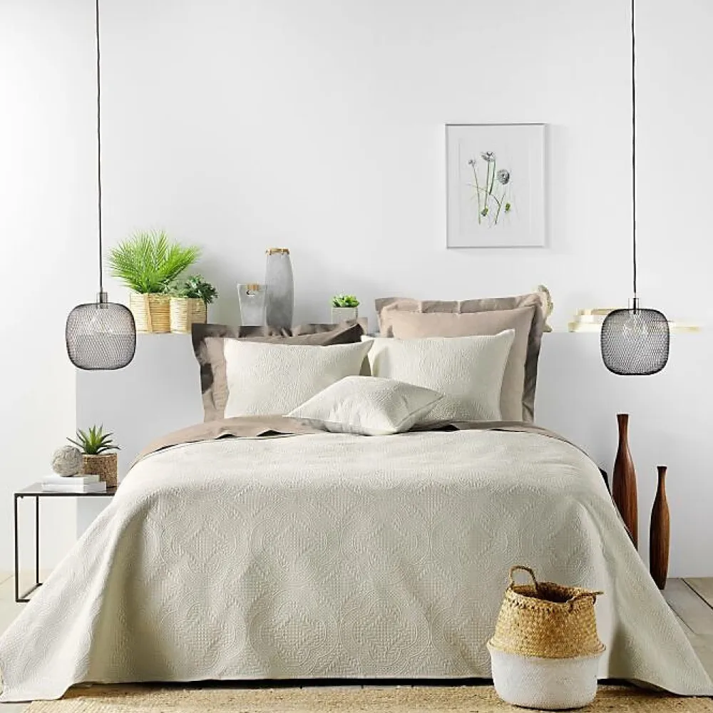 Couvre lit 2p mat.+2 hc 60x60 220 x 240 cm microfibre unie romane Naturel>Douceur D'Intérieur Best