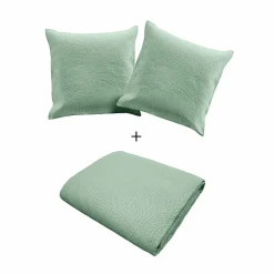Douceur D'Intérieur Couvre lit 2p mat.+2 hc 60x60 220 x 240 cm microfibre unie romane Sauge* Boutis, Couvre-Lit, Édredon