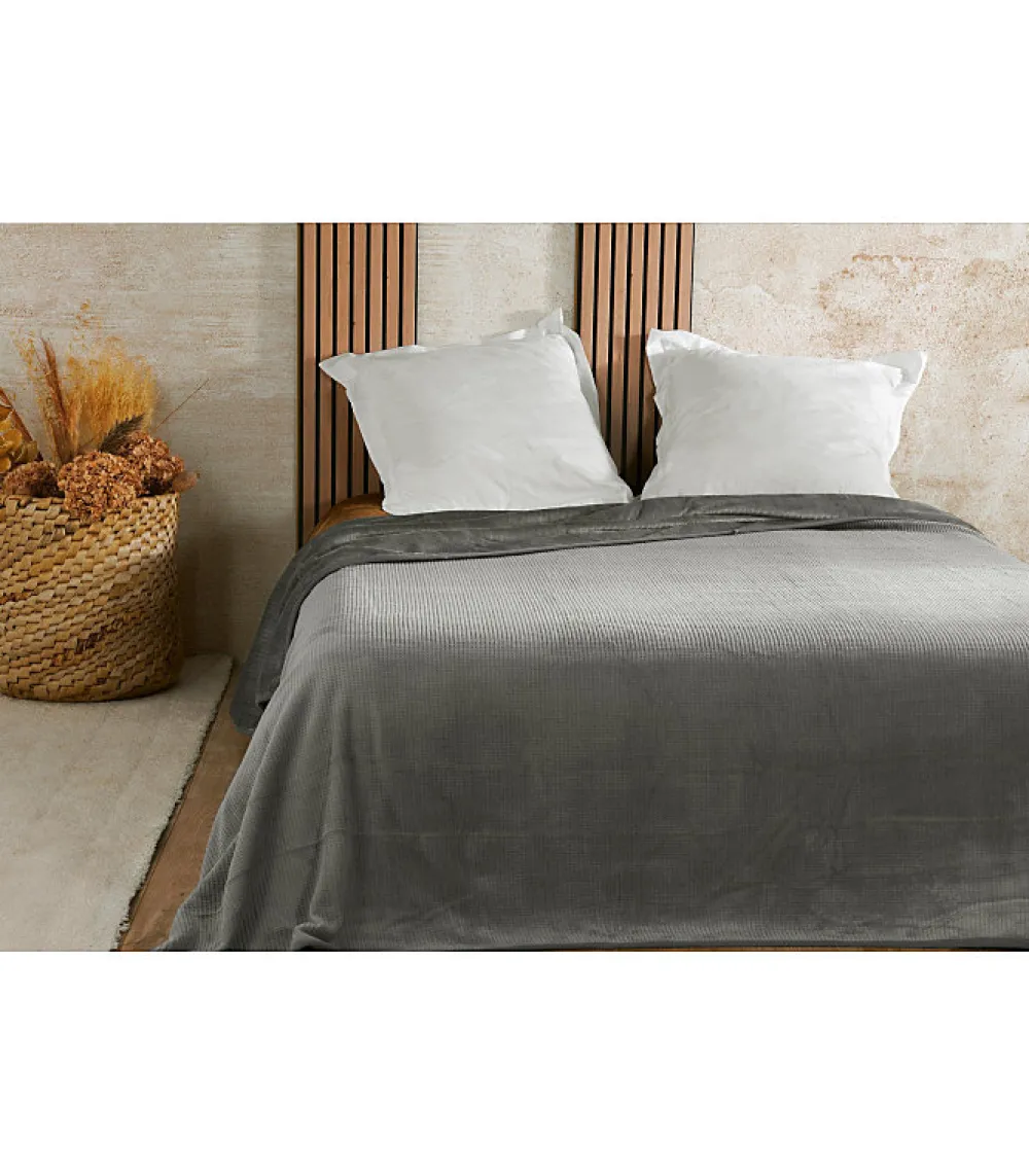 Linder Couvre lit velours gaufré - 240x260cm - Gris* Boutis, Couvre-Lit, Édredon