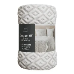 Douceur D'Intérieur Couvre-lit 2 personnes matelassé 220x240 + taies jersey microfibre Joana* Boutis, Couvre-Lit, Édredon