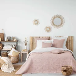 Douceur D'Intérieur Couvre-lit 2 personnes matelassé 220x240 microfibre uni Florette rose* Boutis, Couvre-Lit, Édredon