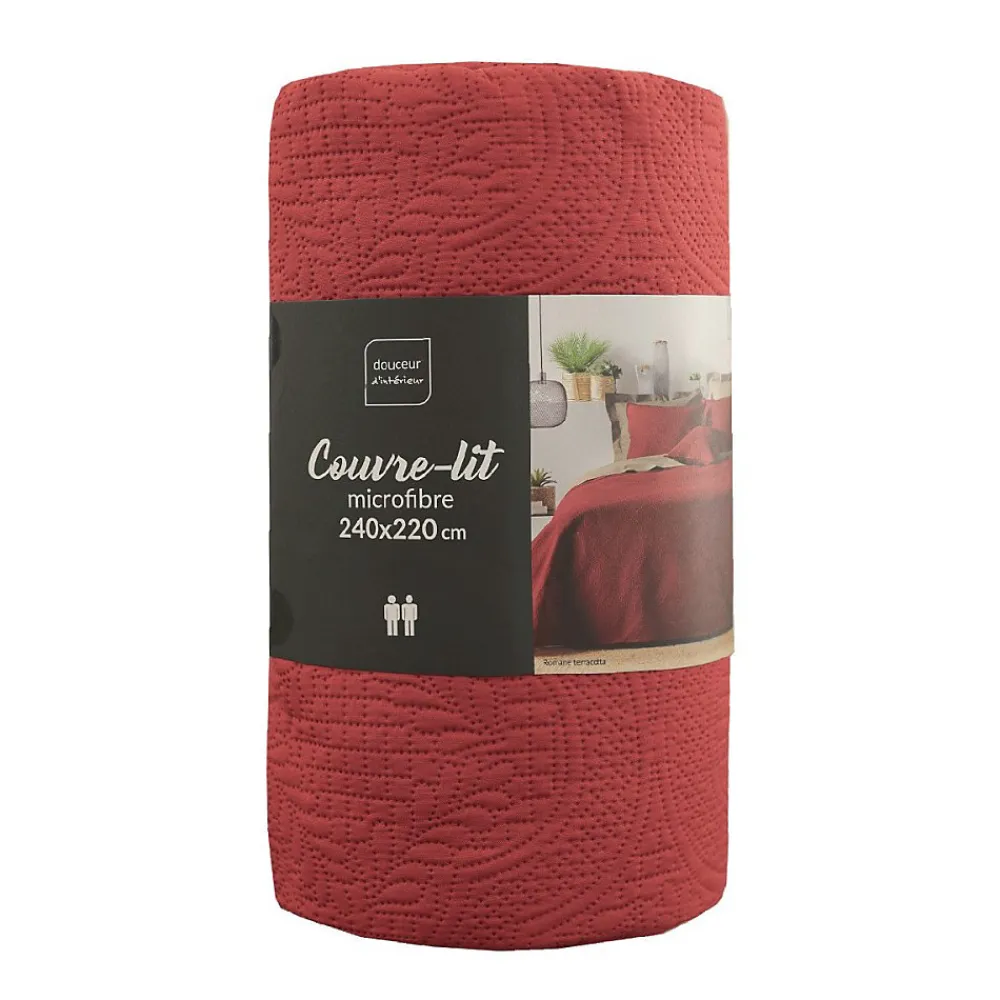 Douceur D'Intérieur Couvre-lit 2 personnes matelassé 220x240 microfibre unie Romane terracotta* Boutis, Couvre-Lit, Édredon