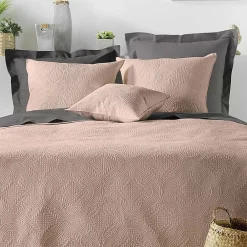 Couvre-lit 2 personnes matelassé 220x240 microfibre unie Romane rose>Douceur D'Intérieur Best