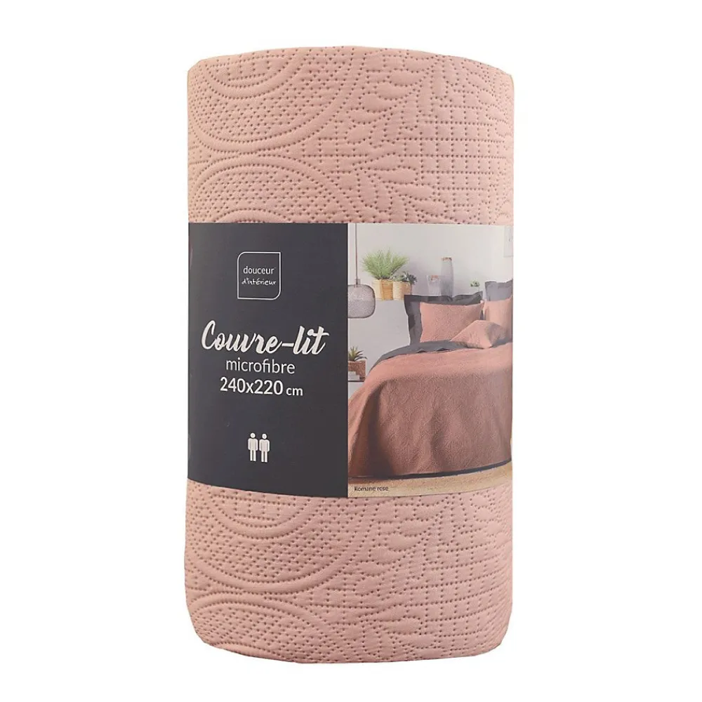 Couvre-lit 2 personnes matelassé 220x240 microfibre unie Romane rose>Douceur D'Intérieur Best