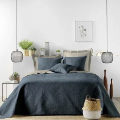 Douceur D'Intérieur Couvre-lit 2 personnes matelassé 220x240 microfibre unie Romane bleu* Boutis, Couvre-Lit, Édredon