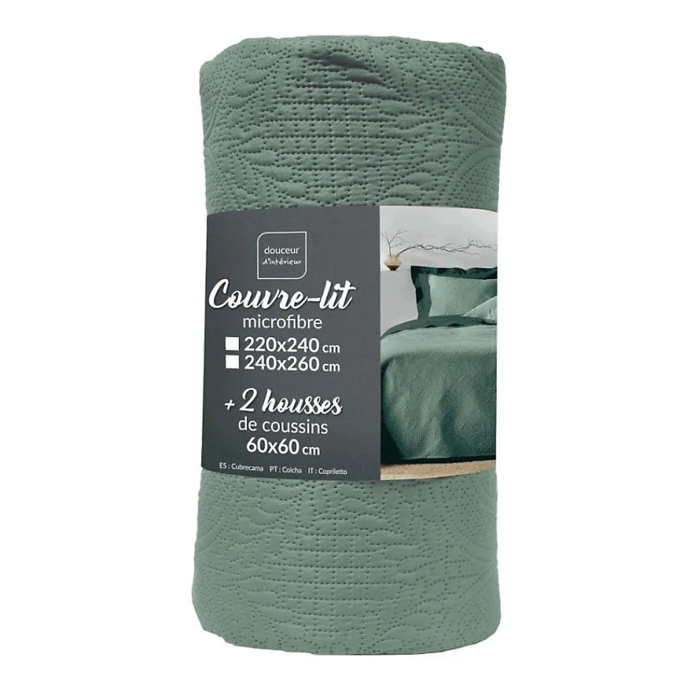 Couvre-lit 2 personnes microfibre 220x240 + 2 housses de coussins>Douceur D'Intérieur