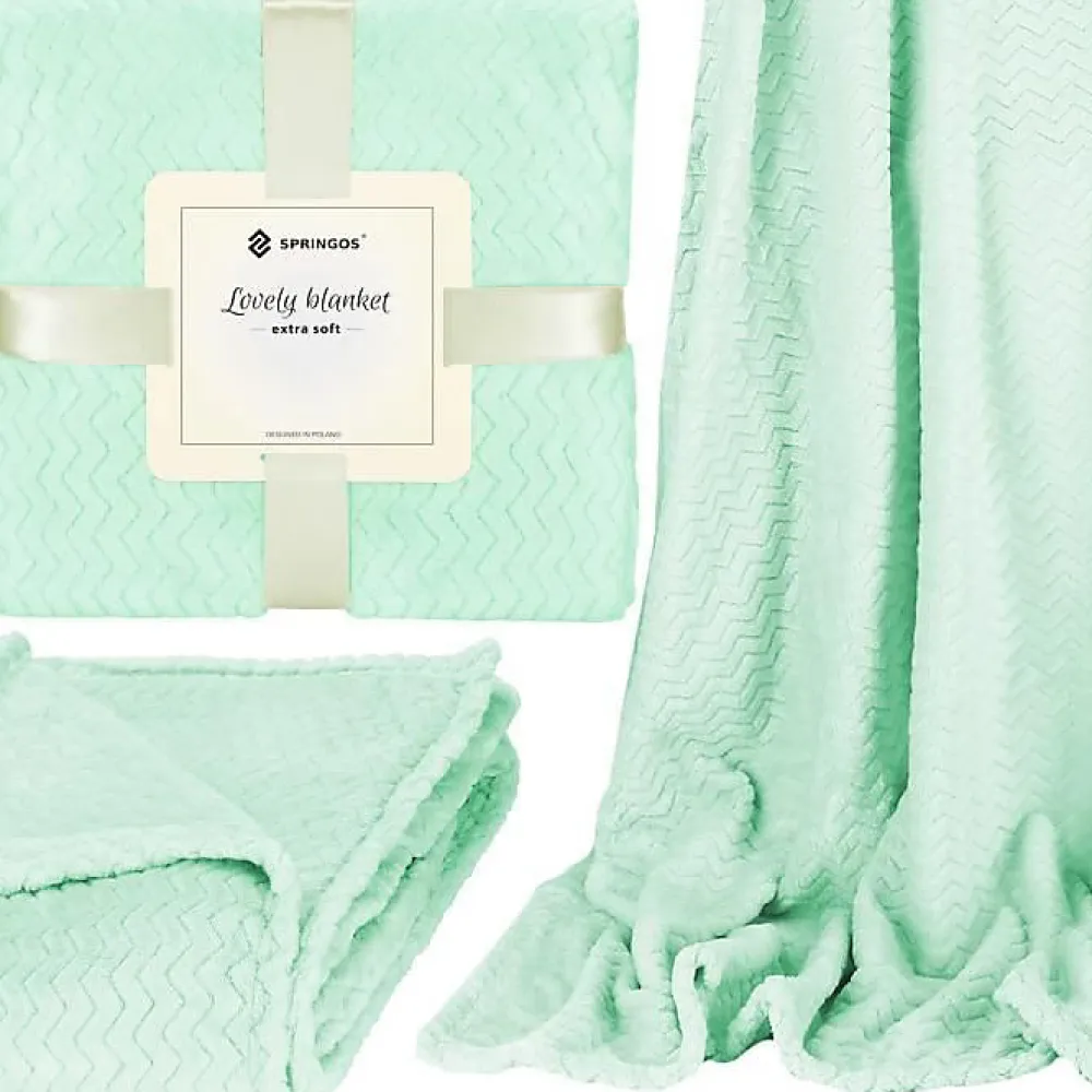 Springos Couvre-lit - - 160x200 cm - Doux - Motif zigzag - Vert pastel* Boutis, Couvre-Lit, Édredon