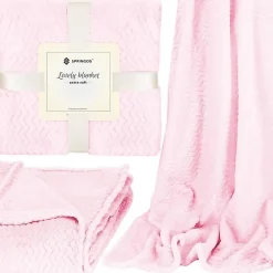 Couvre-lit - - Zigzag - 160 x 200 cm - Rose pastel - 100% polyester><noscript><img width=