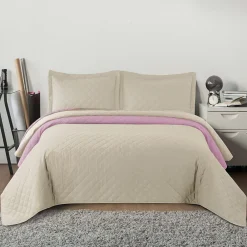 COUVRE-LIT INEZ 220X240 BEIGE PINK><noscript><img width=