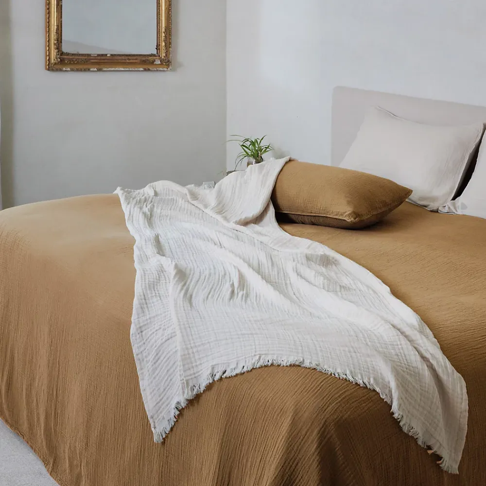 Linnea Couvre-lit 150x200 cm coton collection PAROS marron houblon* Boutis, Couvre-Lit, Édredon